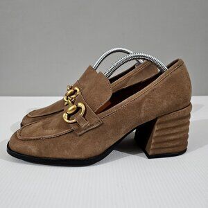 Saint G Valentina Horsebit Loafer Taupe Brown Suede Leather Shoe Size 8